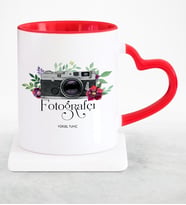 BK Gift Kişiye Özel Mesleki Fotoğrafçı Kırmızı Kalpli Kupa Bardak