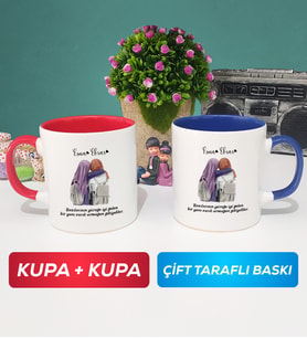 İkili Arkadaşa Hediye Yan Yana Kupa Bardak Kırmızı Lacivert