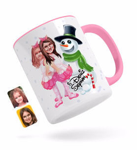 BK Gift Kişiye Özel Yeni Yıl Kız Kardeşler Karikatürlü Pembe Kupa Bardak-1
