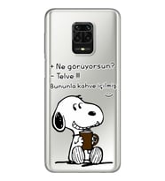Snoopy Tasarımlı Süper Şeffaf Silikon Telefon Kılıfı Xiomai Redmi Note 9 Pro - N