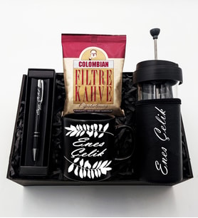 Kişiye Özel French Press & Kişiye Özel Siyah Kupa & Colombian Filtre Kahve Hediye Seti