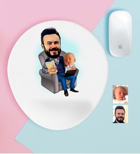 BK Gift Kişiye Özel Baba Oğul Karikatürlü Bilek Destekli Mouse Pad-1 (Beyaz)