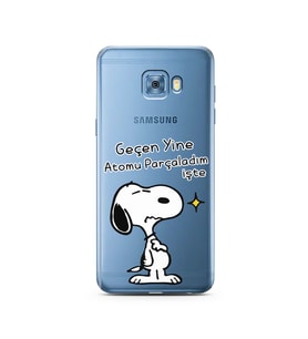 Snoopy Tasarımlı Süper Şeffaf Silikon Telefon Kılıfı Samsung C5 Pro  