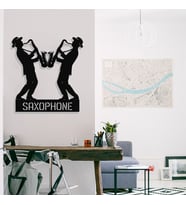 New Jargon - Çerçeve İçinde Jazz Saksafon Çalan Adamlar Tasarım Metal Tablosu 70x65cm (Siyah)