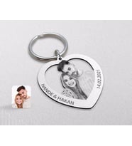 BK Gift Kişiye Özel Karakalem Ahşap Kalp Anahtarlık-1 (Beyaz)
