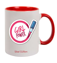İsme Özel Renkli Kulp Kupa Bardak - Girl Power Temalı (Kırmızı)