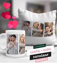 3 Fotoğraflı Kupa Bardak ve Yastık Seti