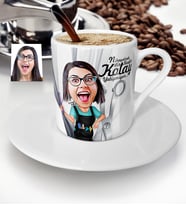 BK Gift Kişiye Özel Bayan Kuaför Karikatür Türk Kahvesi Fincanı  1