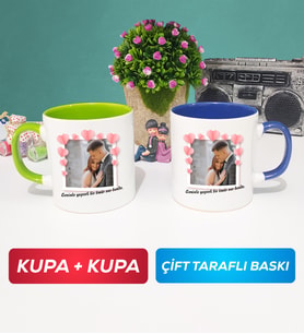 İkili Sevgiliye Sevgililer Günü Hediyesi 12 Kupa Bardak Yeşil Lacivert