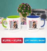 İkili Sevgiliye Sevgililer Günü Hediyesi 12 Kupa Bardak Yeşil Lacivert