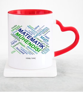BK Gift Kişiye Özel Mesleki Matematik Mühendisi Kırmızı Kalpli Kupa Bardak  1