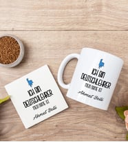 Erkek Almanca Öğretmeni Beyaz Kupa Bardak Ve Bardak Altlığı Seti