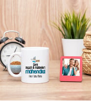 Gemi İnşaatı Mühendisi Beyaz Kupa Bardak ve Kırmızı Mini Fotoğraf Çerçevesi
