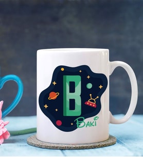 Kişiye Özel B Harfi Temalı Space Tasarımlı Beyaz Kupa
