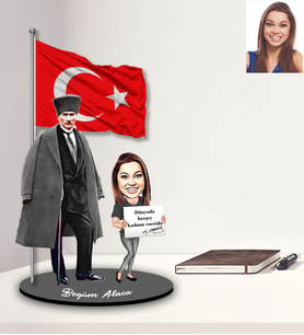 Kişiye Özel Atatürk Tasarımlı Karikatür Ahşap Biblo Bayan-2