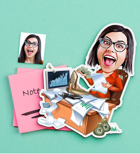 BK Gift Kişiye Özel Bayan Bankacı Karikatürlü Ahşap Magnet (Çok Renkli)