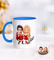 BK Gift Kişiye Özel Yeni Yıl Sevgililer Karikatürlü Mavi Kupa ve Kar Tanesi Kolye-3 (Model 1)