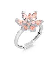 925 Ayar Gümüş Ayarlanabilir Pembe Taşlı Lotus Yüzük (Gümüş)
