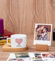 Kişiye Özel Kalpli Fincan ve Ahşap Standlı Polaroid Set