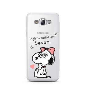 Snoopy Tasarımlı Süper Şeffaf Silikon Telefon Kılıfı Samsung E7