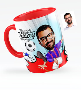 BK Gift Kişiye Özel Bay Futbolcu Bordo Mavi Karikatürlü Kırmızı Kupa Bardak  1