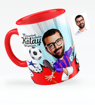 BK Gift Kişiye Özel Bay Futbolcu Bordo Mavi Karikatürlü Kırmızı Kupa Bardak  1