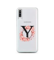 Pembe Çiçekli Harf Tasarım Süper Şeffaf Silikon Telefon Kılıfı Samsung A70 Y-Har