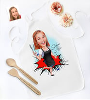 BK Gift Kişiye Özel Bayan Aşçı Karikatürlü Mutfak Önlüğü Ahşap Kaşık Spatula Seti - 1