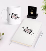 BK Gift Kişiye Özel Okul Müdiresi Beyaz Kupa Defter Kalem ve İsimli Papatya Kolye Hediye Seti-1 (Model 1)