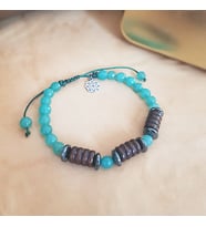 Vaoov 925 Ayar Gümüş Özel Kesim Ahşap ve Jade Taşlı Erkek Bileklik
