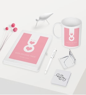 BK Gift Kişiye Özel Kadınlar Günü Temalı Beyaz Defter Kalem Kupa Ayna Seti - 7