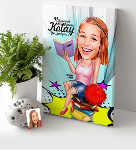 BK Gift Kişiye Özel Bayan Öğrenci Karikatür Kanvas Tablo 30x50cm 1