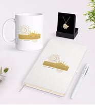 BK Gift Kişiye Özel Din Kültürü ve Ahlak Bilgisi Öğretmeni Beyaz Kupa Defter Kalem ve İsimli Papatya Kolye Hediye Seti-5 (Model 1)
