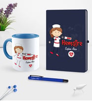 BK Gift Kişiye Özel Hemşire Temalı Lacivert Defter Kalem Kupa Seti - 5 (Model 1)