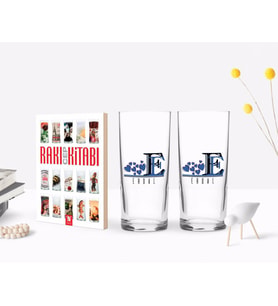 BK Gift Kişiye Özel Renkli Baskılı Harfli İkili Rakı Bardağı ve Rakı Cep Kitabı Hediye Seti-2 (Model 1)