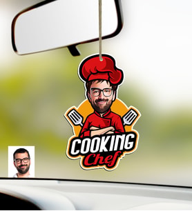 BK Gift Kişiye Özel Bay Chef Karikatürlü Ahşap Araba Dikiz Ayna Süsü-11 (Çok Renkli)