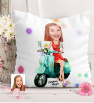 BK Gift Kişiye Özel Bayan Vespa Temalı Karikatürlü  Yastık