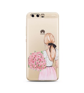 Çiçekli Kız Tasarımlı Süper Şeffaf Silikon Telefon Kılıfı Huawei P10    