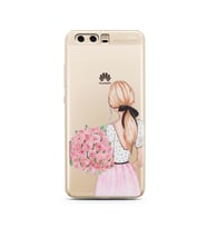 Çiçekli Kız Tasarımlı Süper Şeffaf Silikon Telefon Kılıfı Huawei P10    