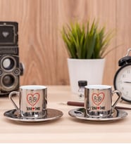 Çiftlere Özel İsimli ve Tarihli İkili Silver Kahve Fincanı Takımı