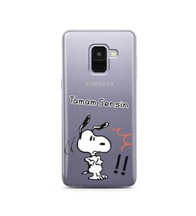 Snoopy Tasarımlı Süper Şeffaf Silikon Telefon Kılıfı Samsung A8 (2018)  