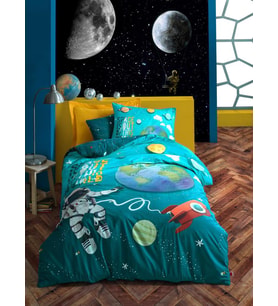 Cotton Box Junior Tek Kişilik Nevresim Takımı Little Astronaut Turkuaz