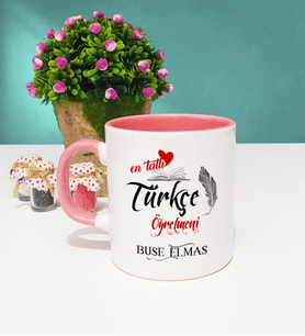 Mesajlı Türkçe Öğretmeni Kupa Bardak Pembe