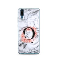 Mermer Çiçekli Harf Tasarım Süper Şeffaf Silikon Telefon Kılıfı Huawei P20  Q-Ha