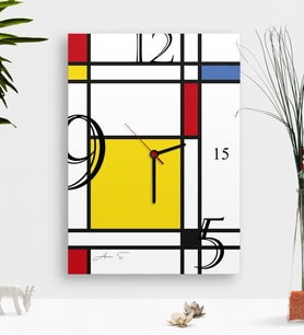BK Gift Kişiye Özel Mondrian Ahşap Tablo Duvar Saati-6 (Çok Renkli)