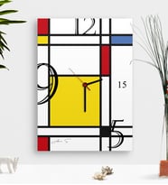 BK Gift Kişiye Özel Mondrian Ahşap Tablo Duvar Saati-6 (Çok Renkli)