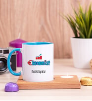 Ekonomist Ahşap Altlıklı Mumlu Mavi Kupa Bardak