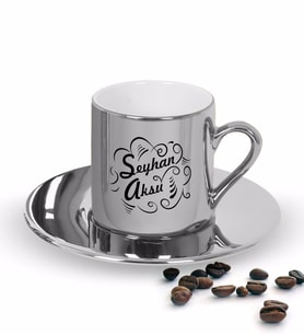 BK Gift Kişiye Özel İsimli Aynalı Gümüş Türk Kahvesi Fincanı-7 (Beyaz)
