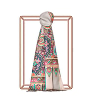 İpekevi Gümüş Çerçeve Paisley Desenli İpek Şal