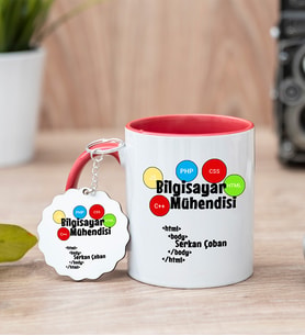 Bilgisayar Mühendisi Kırmızı Kupa Bardak Ve Anahtarlık Set